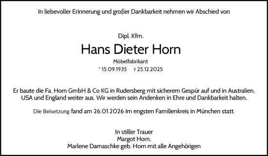 Traueranzeige von Hans Dieter Horn von Waiblinger Kreiszeitung
