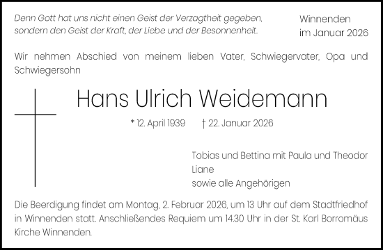 Traueranzeige von Hans Ulrich Weidemann von Waiblinger Kreiszeitung