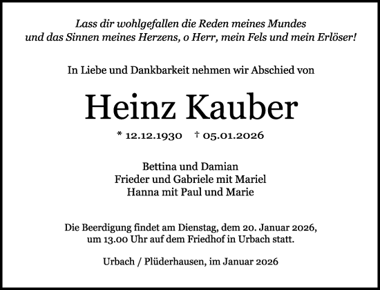 Traueranzeige von Heinz Kauber von Waiblinger Kreiszeitung