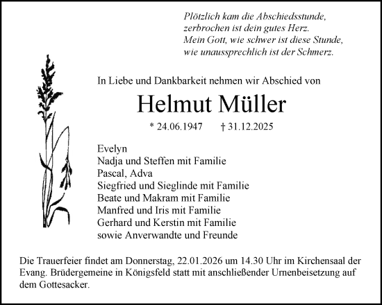 Traueranzeige von Helmut Müller von Waiblinger Kreiszeitung