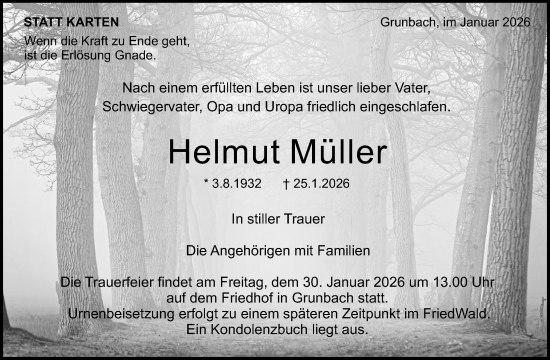 Traueranzeige von Helmut Müller von Waiblinger Kreiszeitung