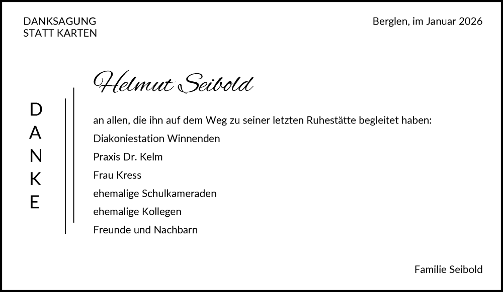  Traueranzeige für Helmut Seibold vom 20.01.2026 aus Waiblinger Kreiszeitung