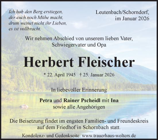 Traueranzeige von Herbert Fleischer von Waiblinger Kreiszeitung