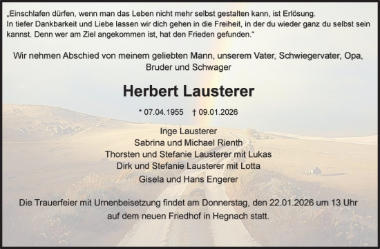 Traueranzeige von Herbert Lausterer von Waiblinger Kreiszeitung