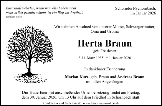 Traueranzeige von Herta Braun von Waiblinger Kreiszeitung