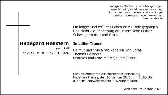 Traueranzeige von Hildegard Hellstern von Waiblinger Kreiszeitung