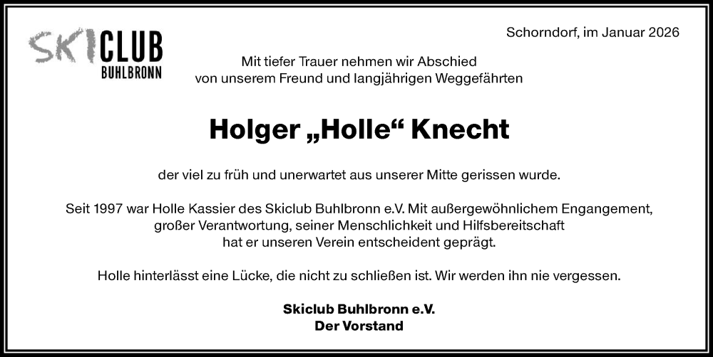  Traueranzeige für Holger Knecht vom 07.01.2026 aus Waiblinger Kreiszeitung