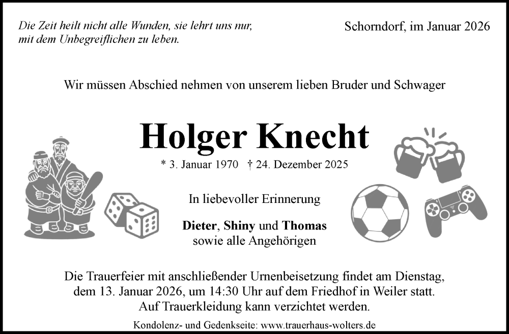  Traueranzeige für Holger Knecht vom 07.01.2026 aus Waiblinger Kreiszeitung