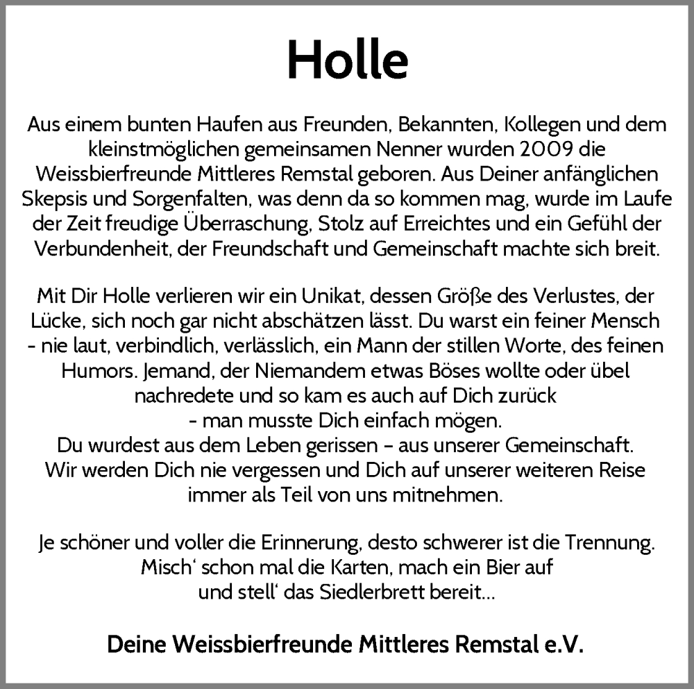  Traueranzeige für Holle Knecht vom 17.01.2026 aus Waiblinger Kreiszeitung