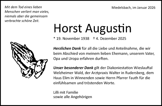 Traueranzeige von Horst Augustin von Waiblinger Kreiszeitung