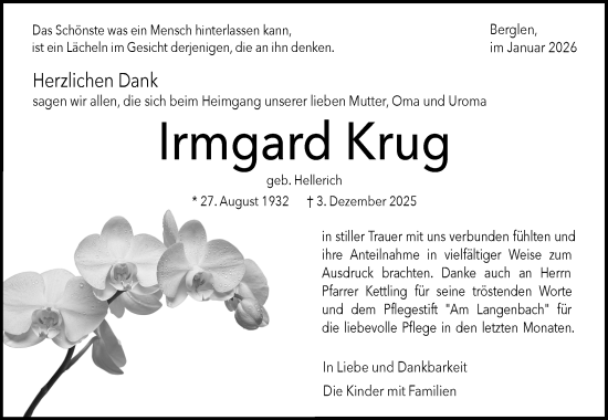 Traueranzeige von Irmgard Krug von Waiblinger Kreiszeitung