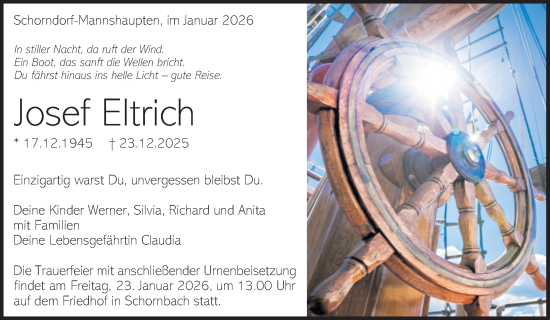 Traueranzeige von Josef Eltrich von Waiblinger Kreiszeitung