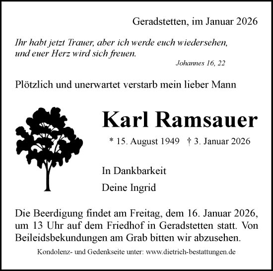 Traueranzeige von Karl Ramsauer von Waiblinger Kreiszeitung