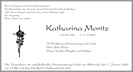 Traueranzeige von Katharina Moritz von Waiblinger Kreiszeitung