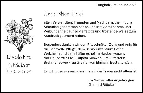 Traueranzeige von Liselotte Stöcker von Waiblinger Kreiszeitung