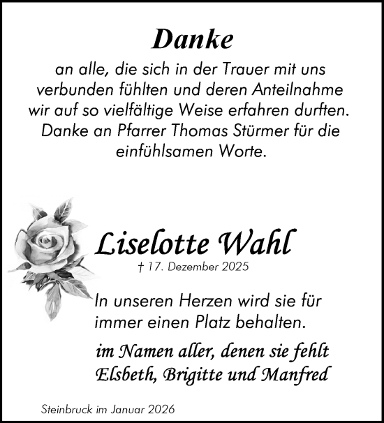 Traueranzeige von Liselotte Wahl von Waiblinger Kreiszeitung
