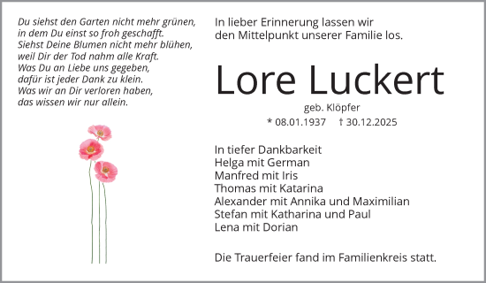 Traueranzeige von Lore Luckert von Waiblinger Kreiszeitung