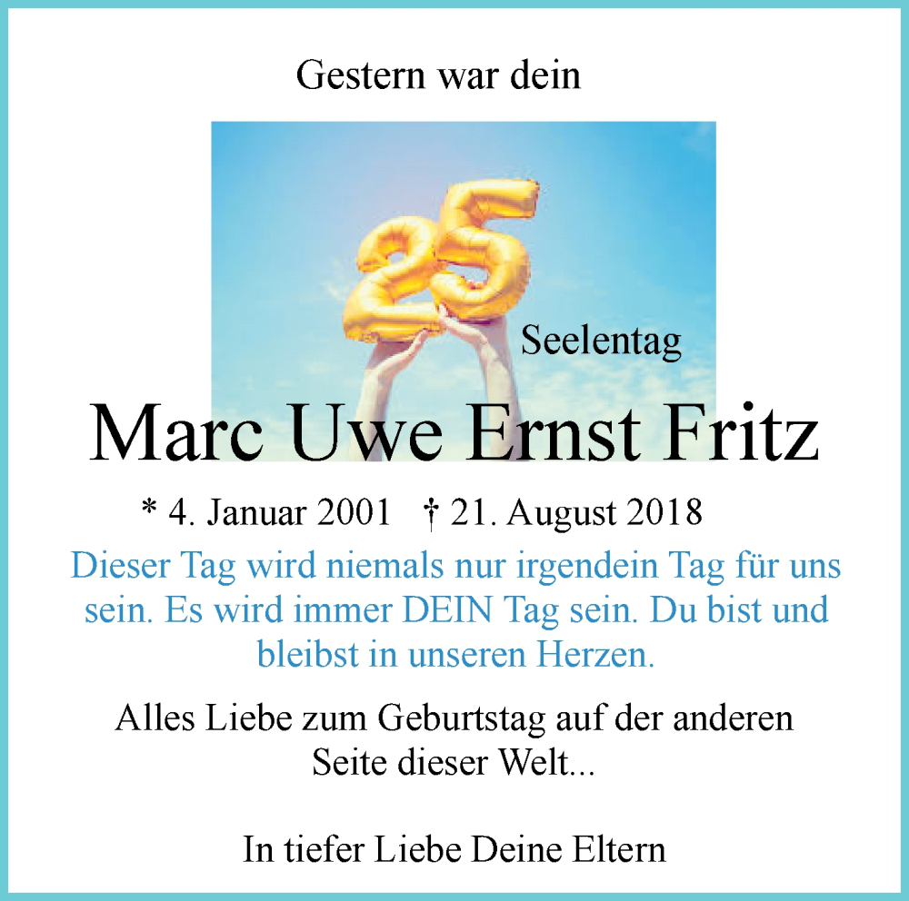  Traueranzeige für Marc Uwe Ernst Fritz vom 05.01.2026 aus Waiblinger Kreiszeitung