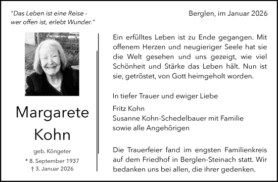 Traueranzeige von Margarete Kohn von Waiblinger Kreiszeitung