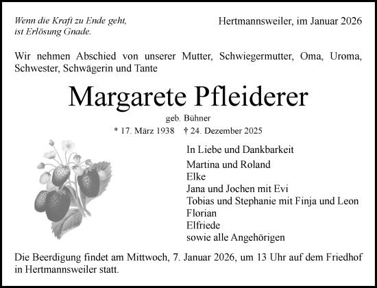 Traueranzeige von Margarete Pfleiderer von Waiblinger Kreiszeitung