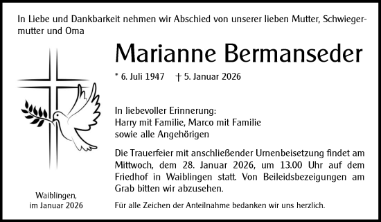 Traueranzeige von Marianne Bermanseder von Waiblinger Kreiszeitung