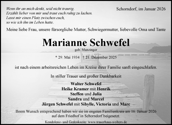 Traueranzeige von Marianne Schwefel von Waiblinger Kreiszeitung