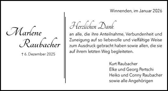 Traueranzeige von Marlene Raubacher von Waiblinger Kreiszeitung