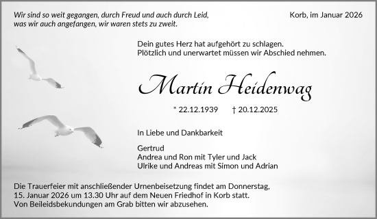 Traueranzeige von Martin Heidenwag von Waiblinger Kreiszeitung