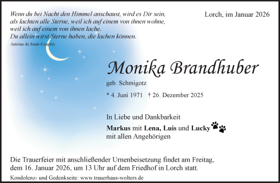 Traueranzeige von Monika Brandhuber von Waiblinger Kreiszeitung