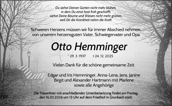 Traueranzeige von Otto Hemminger von Waiblinger Kreiszeitung