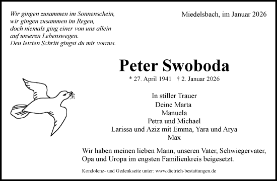 Traueranzeige von Peter Swoboda von Waiblinger Kreiszeitung
