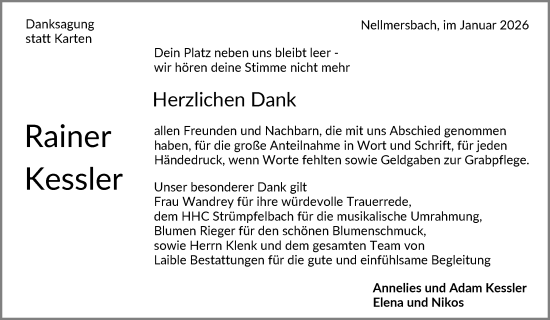 Traueranzeige von Rainer Kessler von Waiblinger Kreiszeitung