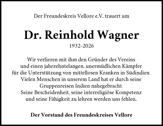 Traueranzeige von Reinhold Wagner von Waiblinger Kreiszeitung