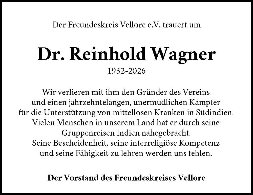  Traueranzeige für Reinhold Wagner vom 21.01.2026 aus Waiblinger Kreiszeitung