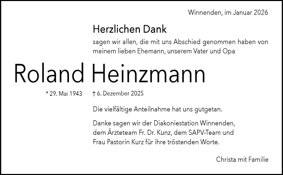 Traueranzeige von Roland Heinzmann von Waiblinger Kreiszeitung