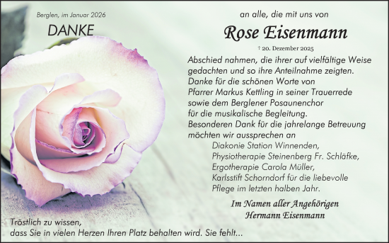 Traueranzeige von Rose Eisenmann von Waiblinger Kreiszeitung