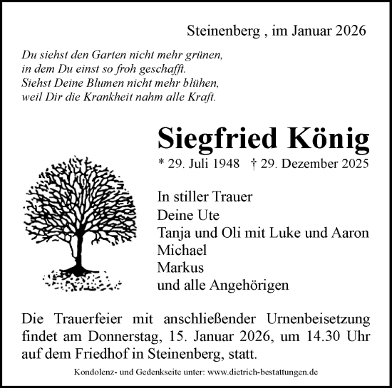 Traueranzeige von Siegfried König von Waiblinger Kreiszeitung