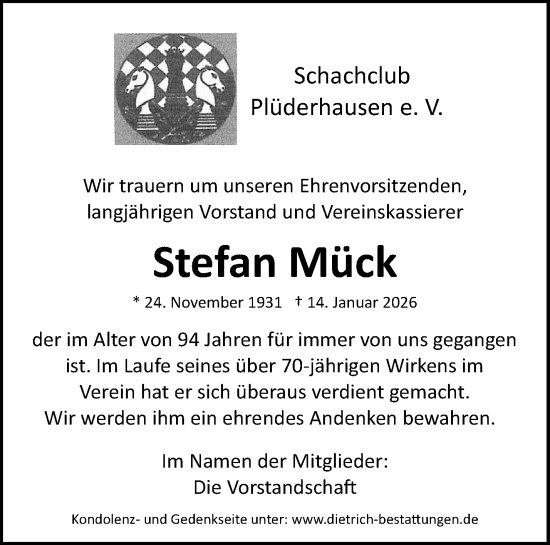 Traueranzeige von Stefan Mück von Waiblinger Kreiszeitung