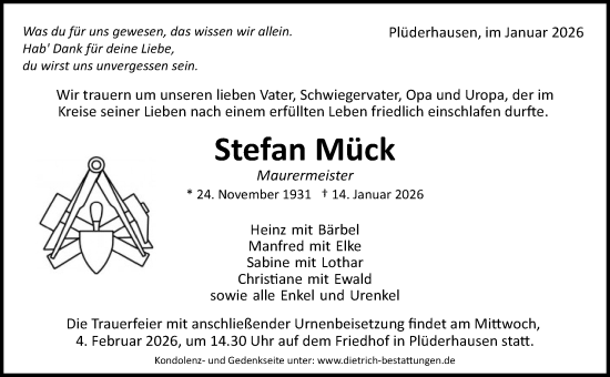 Traueranzeige von Stefan Mück von Waiblinger Kreiszeitung