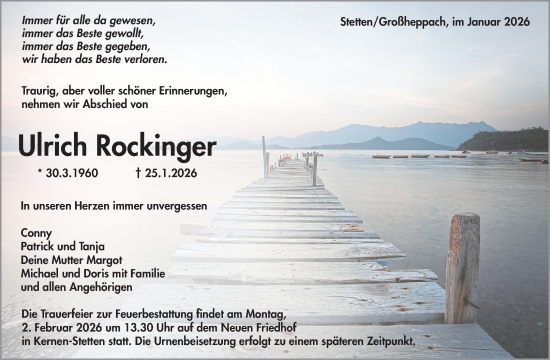 Traueranzeige von Ulrich Rockinger von Waiblinger Kreiszeitung