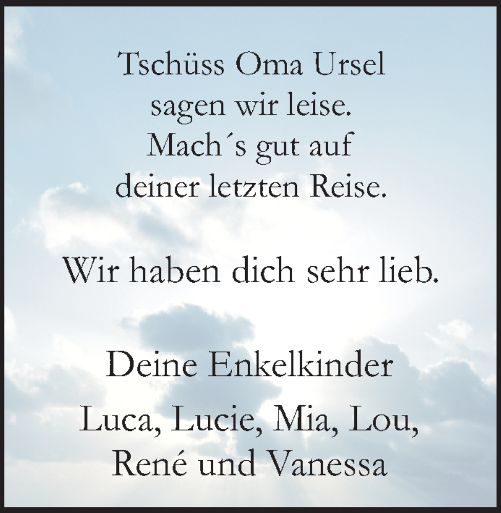  Traueranzeige für Ursel Hagedorn vom 24.01.2026 aus Waiblinger Kreiszeitung