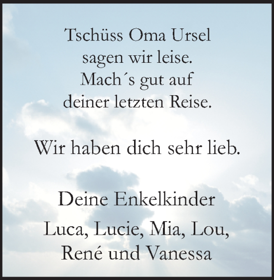 Traueranzeige von Ursel Hagedorn von Waiblinger Kreiszeitung