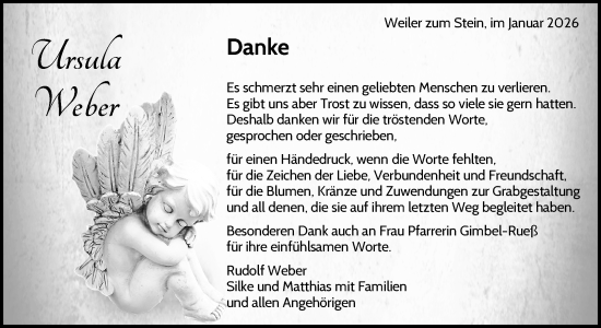 Traueranzeige von Ursula Weber von Waiblinger Kreiszeitung