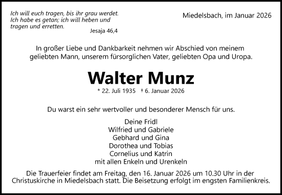 Traueranzeige von Walter Munz von Waiblinger Kreiszeitung