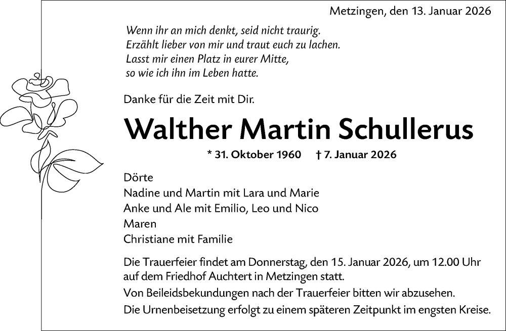  Traueranzeige für Walther Martin Schullerus vom 13.01.2026 aus Waiblinger Kreiszeitung