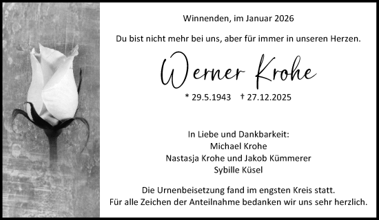 Traueranzeige von Werner Krohe von Waiblinger Kreiszeitung