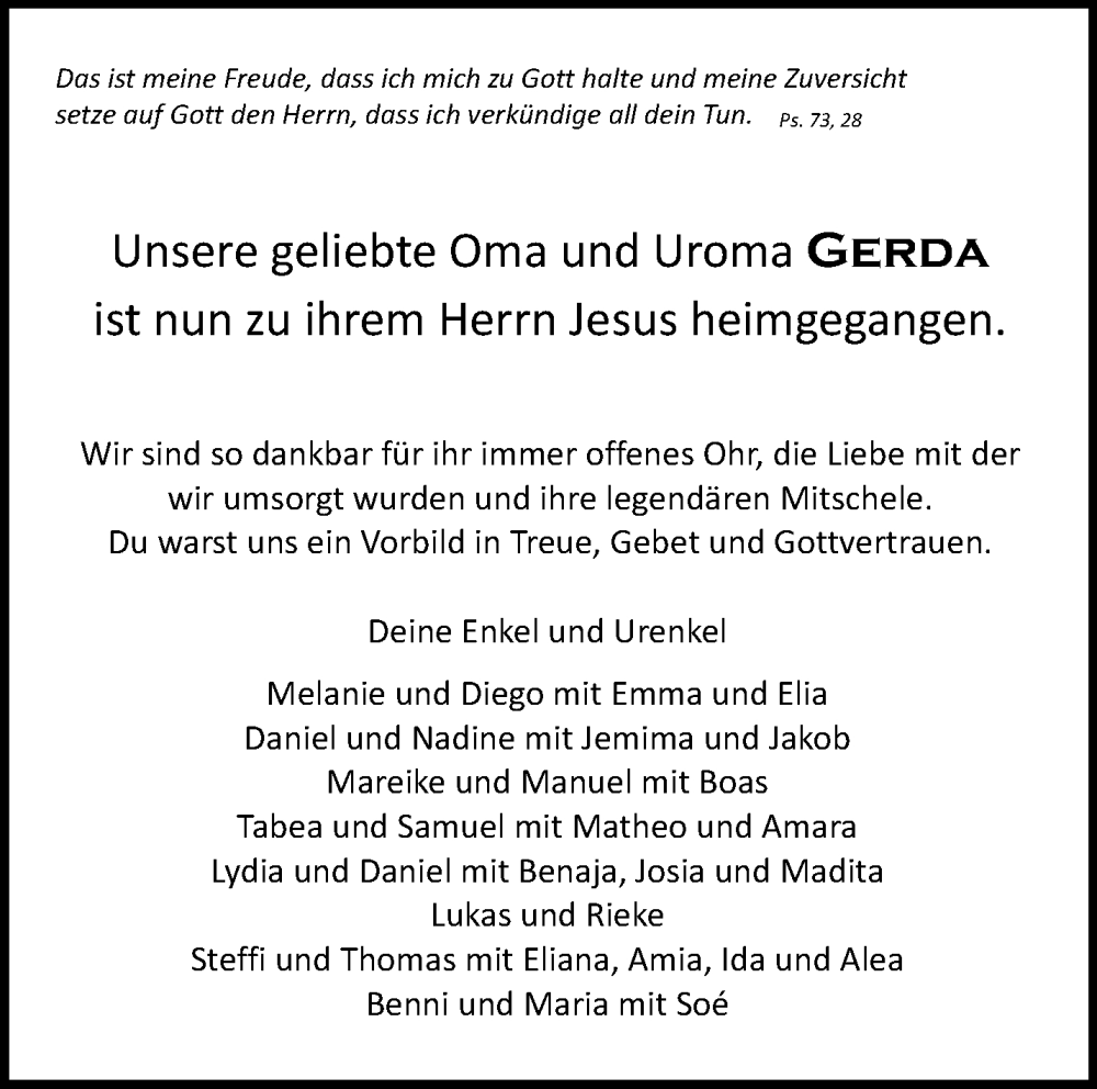  Traueranzeige für Gerda Margarete Stümpert vom 27.02.2026 aus Waiblinger Kreiszeitung