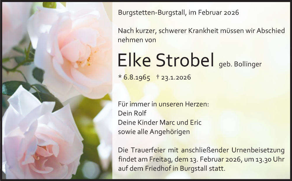  Traueranzeige für Elke Strobel vom 07.02.2026 aus Waiblinger Kreiszeitung