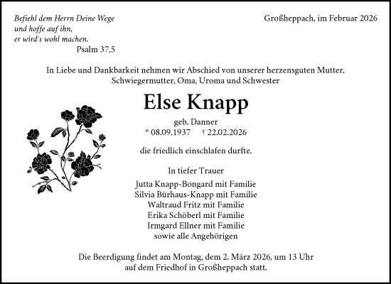 Traueranzeige von Else Knapp von Waiblinger Kreiszeitung