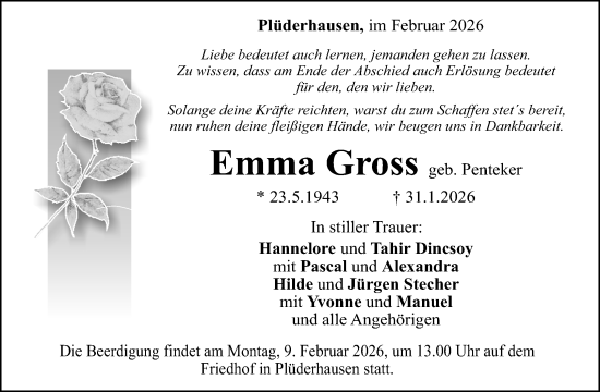 Traueranzeige von Emma Gross von Waiblinger Kreiszeitung